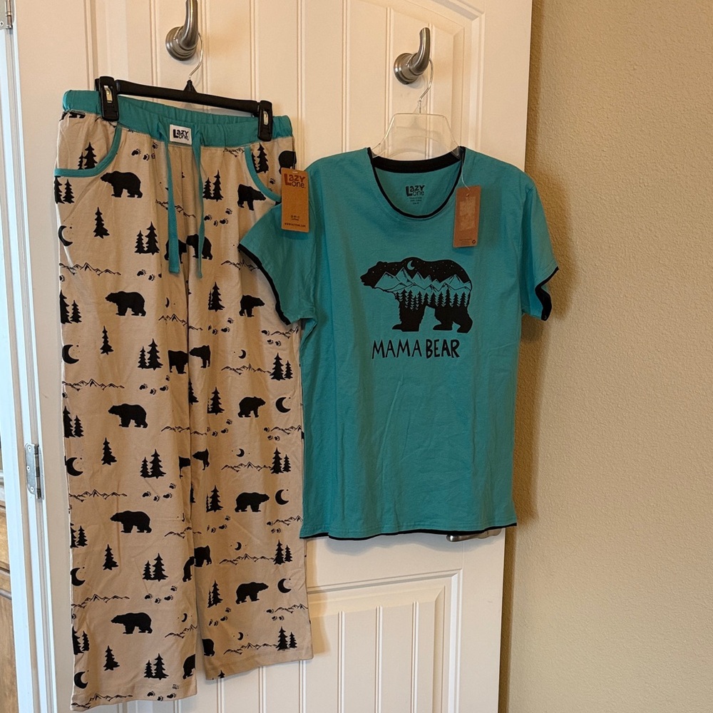 Lazy One Women’s Pajamas Set - Teal and Beige